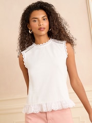 Love & Roses Ivory Frill Broderie Jersey Vest - Image 1 of 4