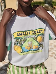 Love & Roses White Lemon Amalfi Coast Slogan 100% Cotton Jersey T-Shirt - Image 2 of 4