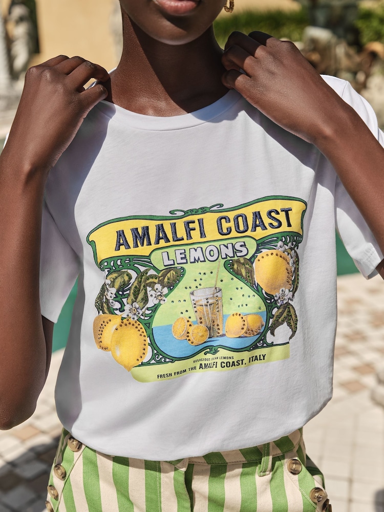 Love & Roses White Lemon Amalfi Coast Slogan 100% Cotton Jersey T-Shirt - Image 2 of 4