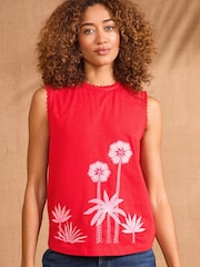 Love & Roses Red and Pink Palm Tree Embroidery Tank Jersey Vest - Image 1 of 4