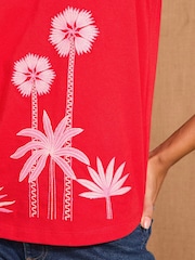 Love & Roses Red and Pink Palm Tree Embroidery Tank Jersey Vest - Image 2 of 4