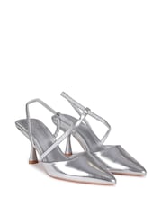 Linzi Silver Allie Wrap Around Sling Back Stiletto Court Heels - Image 3 of 4