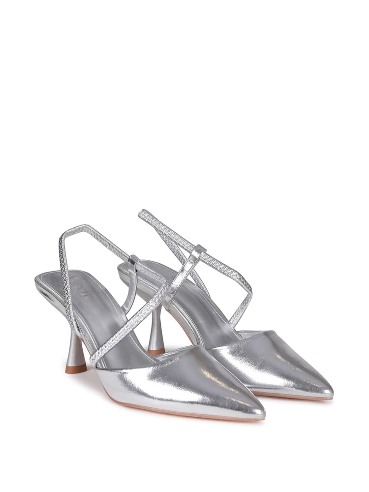 Linzi Silver Allie Wrap Around Sling Back Stiletto Court Heels - Image 3 of 4