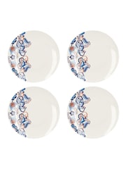 V&A Set of 4 White Ceramic Colourful Floral Print Dinner Plates - Image 1 of 3