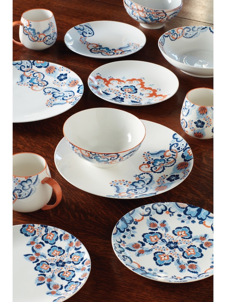 V&A Set of 4 White Ceramic Colourful Floral Print Dinner Plates - Image 2 of 3