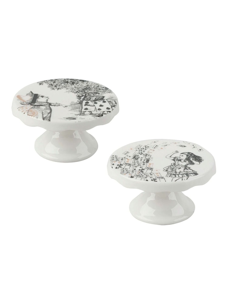 V&A Set of 2 White Alice in Wonderland Mini Cake Stands - Image 3 of 4