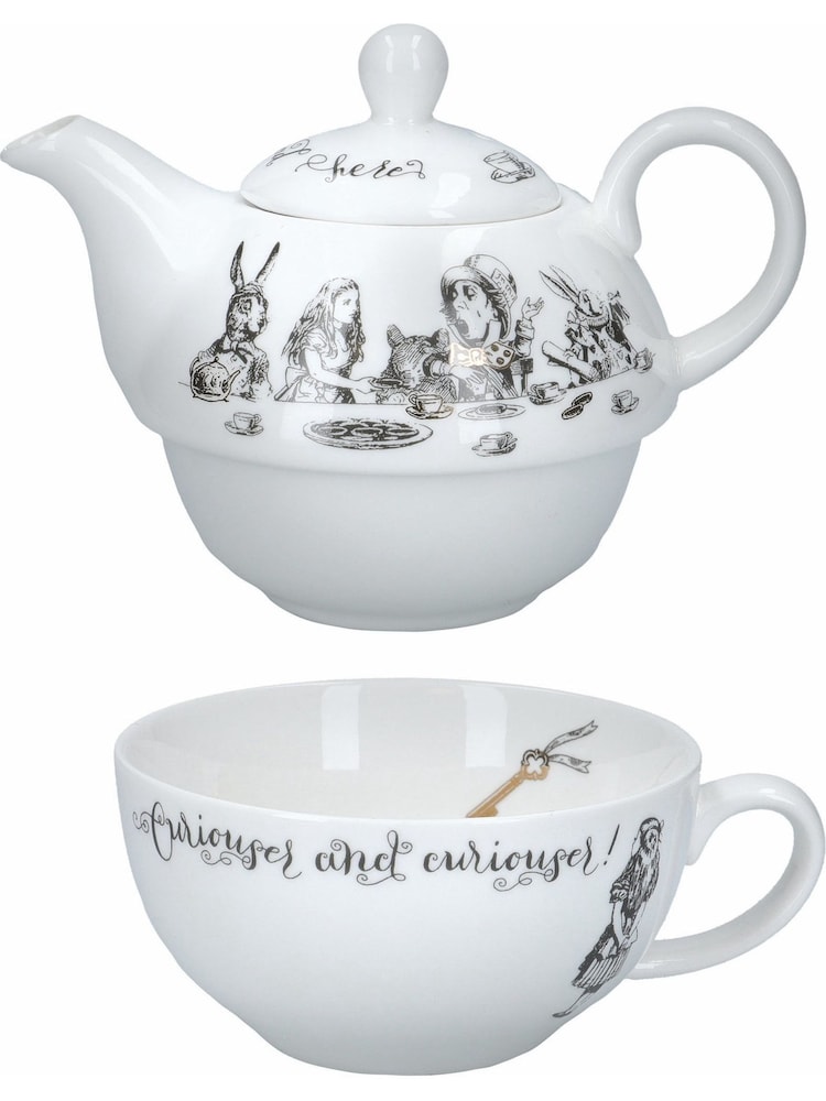 V&A Set of 2 White Alice in Wonderland Tea-for-One Teapots - Image 1 of 6