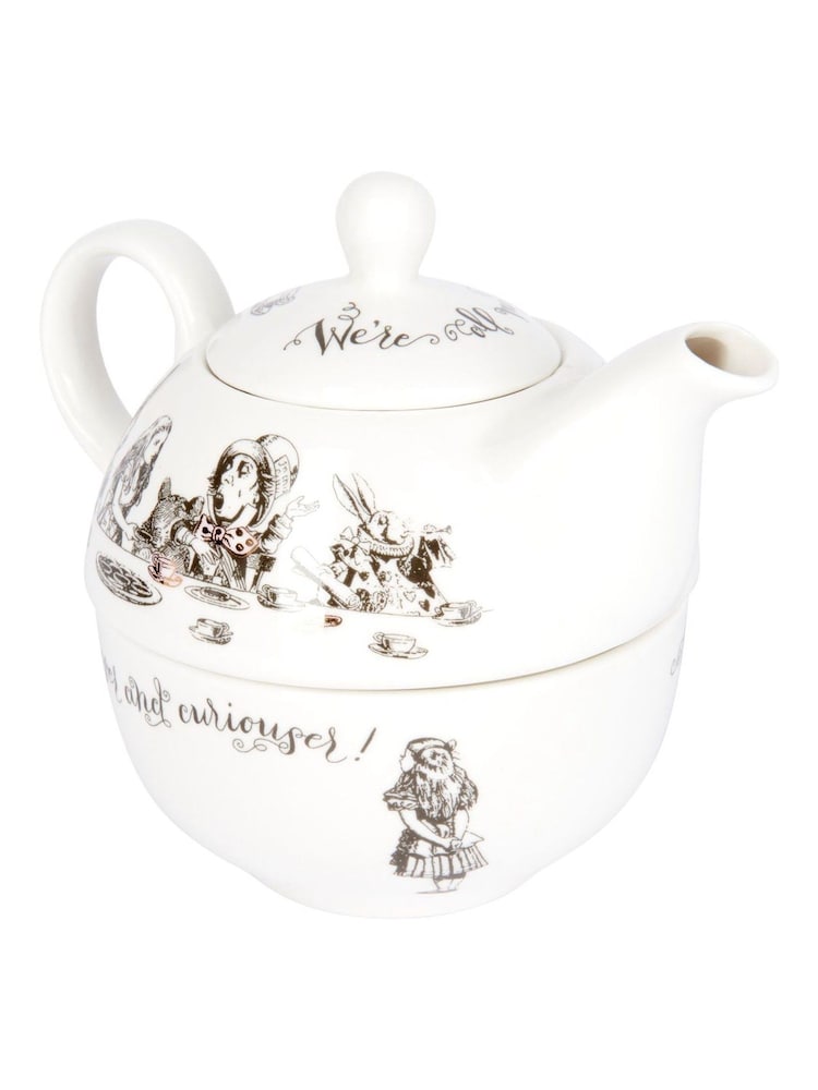 V&A Set of 2 White Alice in Wonderland Tea-for-One Teapots - Image 2 of 6