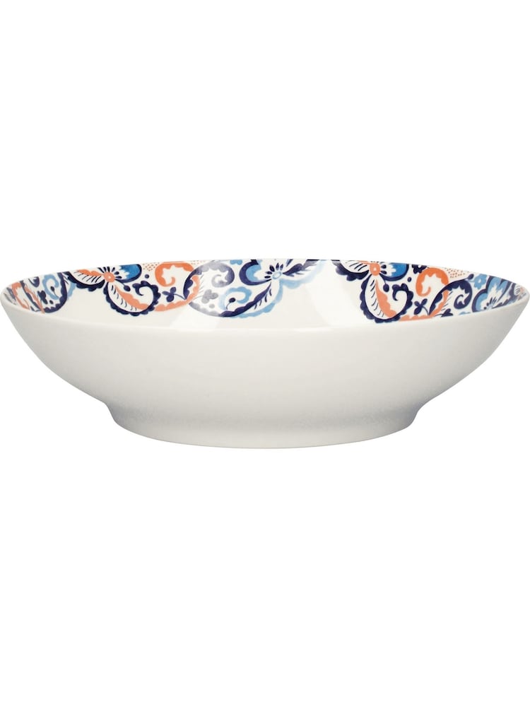 V&A Set of 4 White Colourful Patterned Ceramic Pasta Bowls - Image 3 of 4