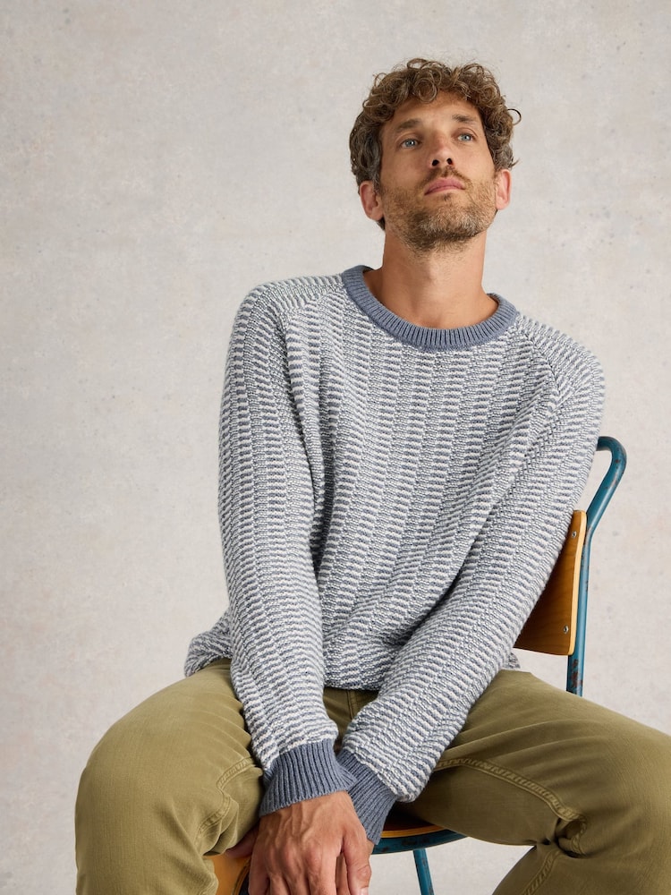 White Stuff Blue Textured Crew Neck Jumper - Image 1 of 6