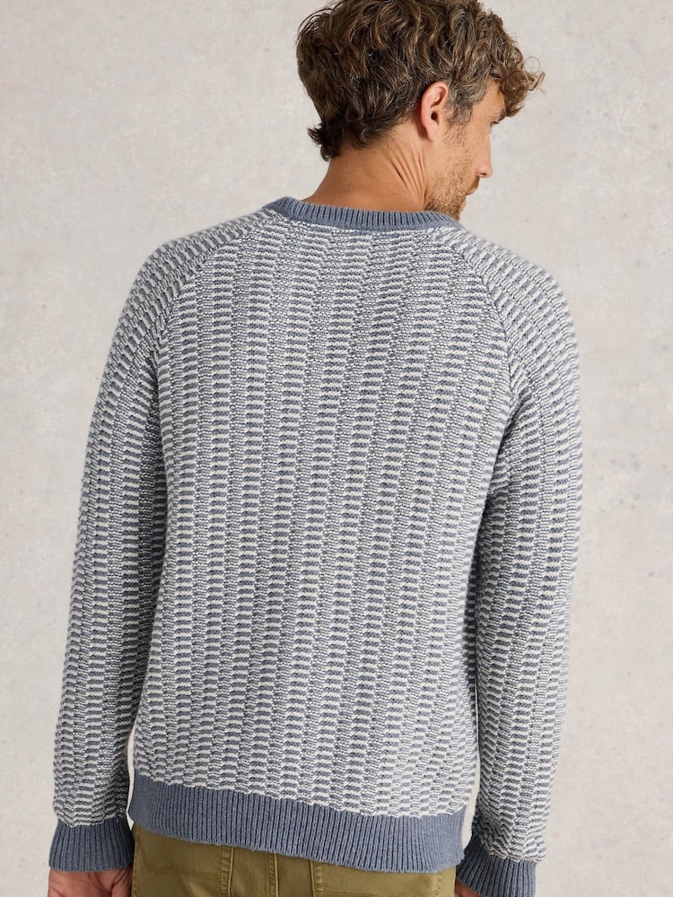 White Stuff Blue Textured Crew Neck Jumper - Image 2 of 6