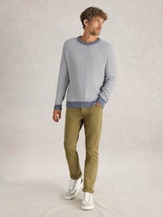 White Stuff Blue Textured Crew Neck Jumper - Image 3 of 6