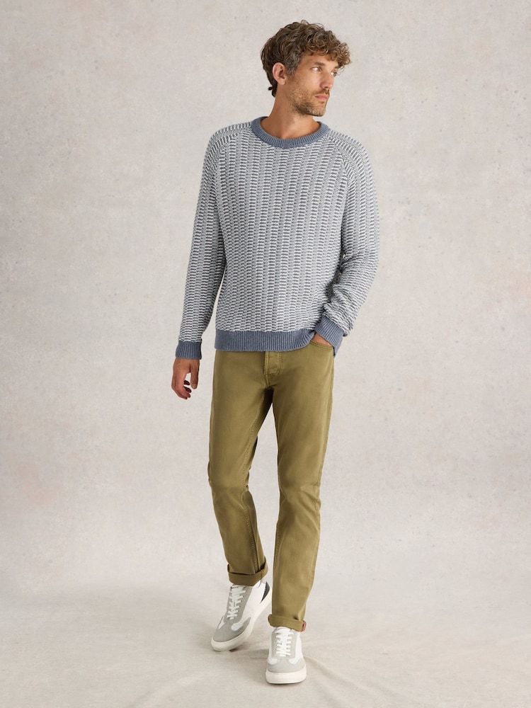 White Stuff Blue Textured Crew Neck Jumper - Image 3 of 6