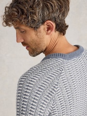 White Stuff Blue Textured Crew Neck Jumper - Image 4 of 6