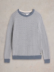 White Stuff Blue Textured Crew Neck Jumper - Image 5 of 6