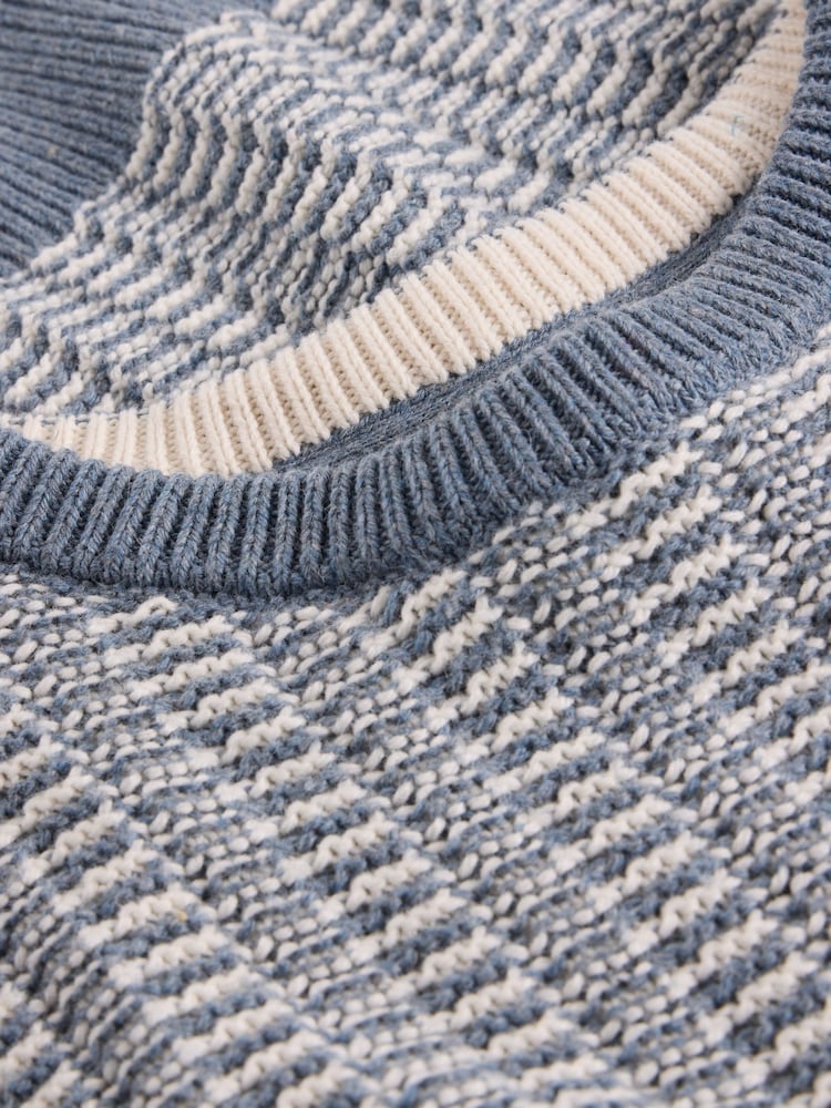 White Stuff Blue Textured Crew Neck Jumper - Image 6 of 6