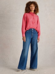 White Stuff Pink Pauline Frill Neck Top - Image 2 of 6