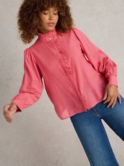 White Stuff Pink Pauline Frill Neck Top - Image 4 of 6