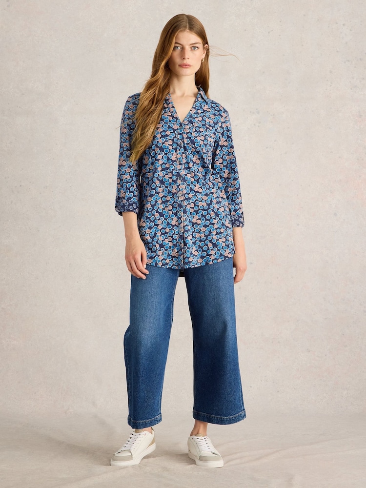 White Stuff Blue Annie Longline 100% Cotton Shirt - Image 1 of 6