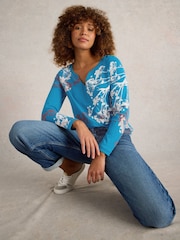 White Stuff Blue Nelly Long Sleeve 100% Cotton T-Shirt - Image 3 of 6