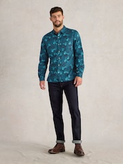 White Stuff Blue 100% Organic Cotton Dark Floral Printed Shirt - Image 2 of 6