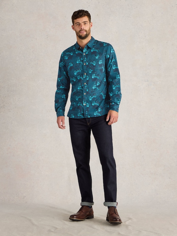 White Stuff Blue 100% Organic Cotton Dark Floral Printed Shirt - Image 2 of 6 White Stuff Blue 100% Organic Cotton Dark Floral Printed Shirt - Image 2 of 6