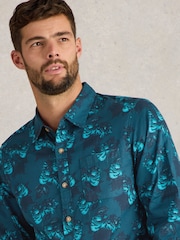 White Stuff Blue 100% Organic Cotton Dark Floral Printed Shirt - Image 4 of 6