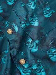 White Stuff Blue 100% Organic Cotton Dark Floral Printed Shirt - Image 6 of 6