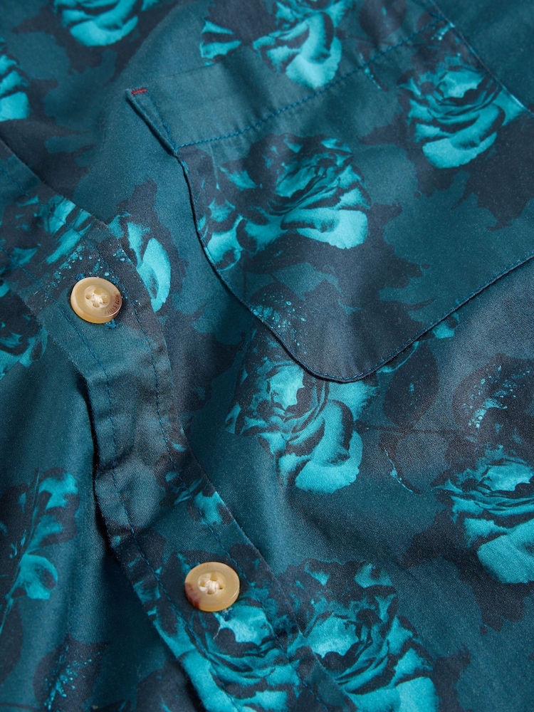 White Stuff Blue 100% Organic Cotton Dark Floral Printed Shirt - Image 6 of 6
