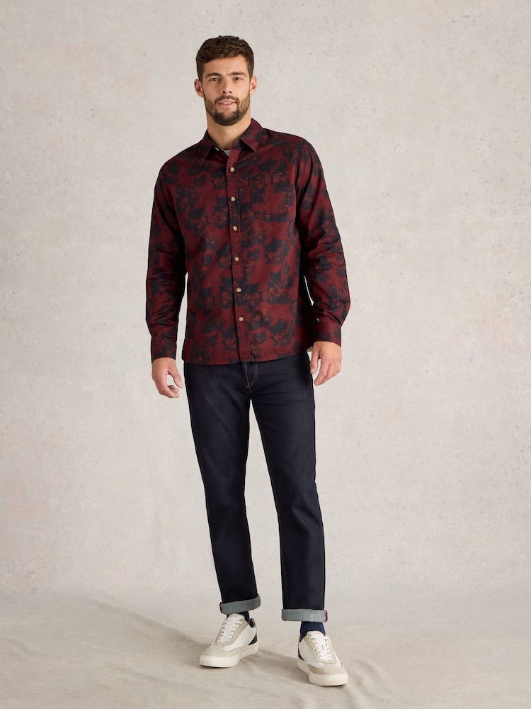 White Stuff Red 100% Organic Cotton Dark Floral Printed Shirt - Image 1 of 6