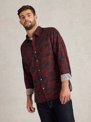 White Stuff Red 100% Organic Cotton Dark Floral Printed Shirt - Image 3 of 6