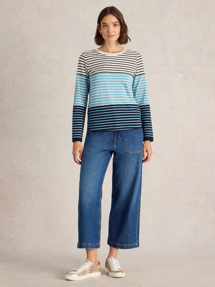 White Stuff Blue Clara Long Sleeve T-Shirt - Image 1 of 6