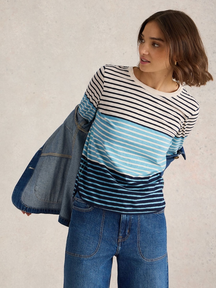 White Stuff Blue Clara Long Sleeve T-Shirt - Image 3 of 6