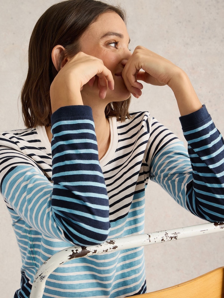 White Stuff Blue Clara Long Sleeve T-Shirt - Image 4 of 6
