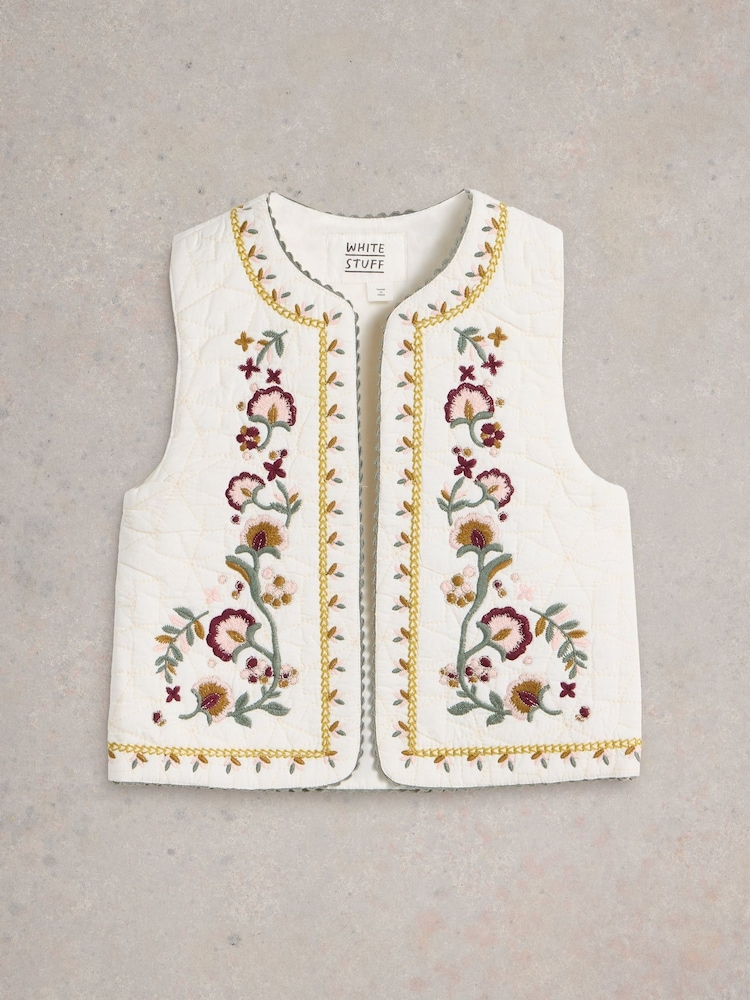 White Stuff Natural Embroidered Gilet - Image 1 of 3