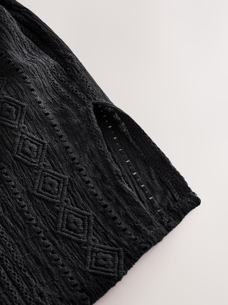 Black Broderie Short Sleeve Holiday Shirt - Image 3 of 4