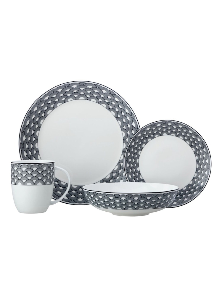 Maxwell Williams 16 Piece Black Harlequin Coupe Dinner Set - Image 1 of 1