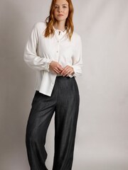Weird Fish Black Bethany Tencel Wide Leg 100% Cotton Trousers - Image 1 of 5