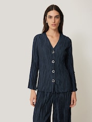 Jigsaw Blue Plisse Button-Up Top - Image 1 of 7
