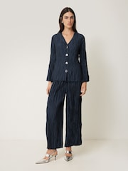 Jigsaw Blue Plisse Button-Up Top - Image 3 of 7