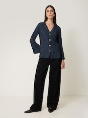 Jigsaw Blue Plisse Button-Up Top - Image 6 of 7