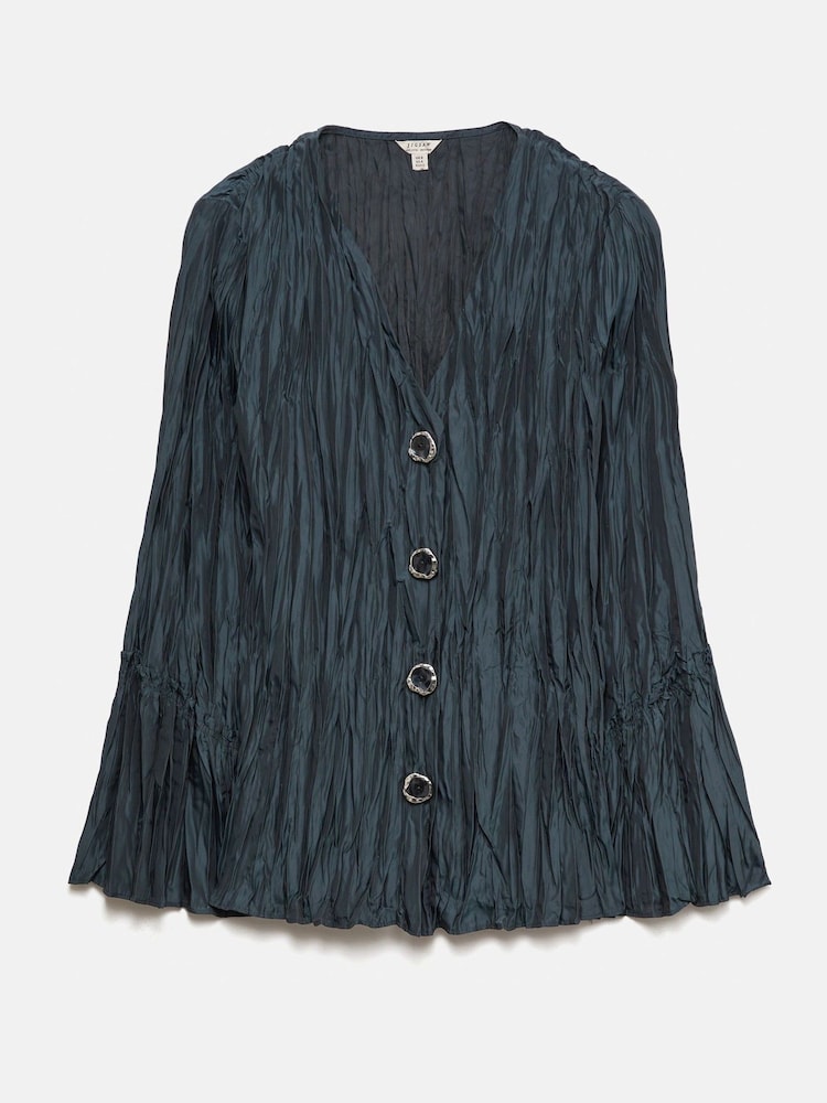 Jigsaw Blue Plisse Button-Up Top - Image 7 of 7