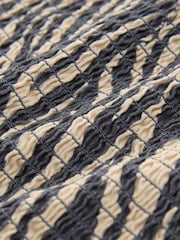 Grey/Ecru Zebra Print Shirred Asymmetric Sleeveless 100% Cotton Top - Image 7 of 8