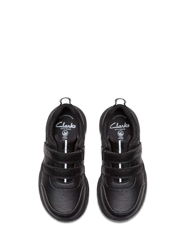 Clarks Black Standard Fit (F) Boys Feather Shine Trainers - Image 2 of 7