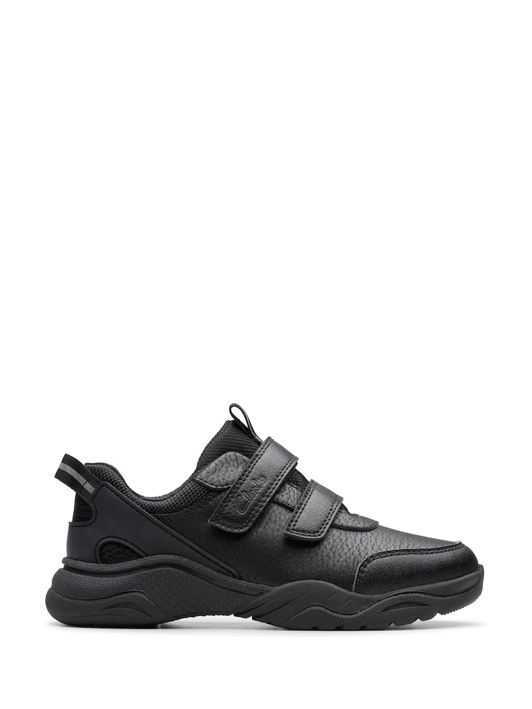 Clarks Black Wide Fit (G) Boys Feather Shine Trainers - Image 1 of 6