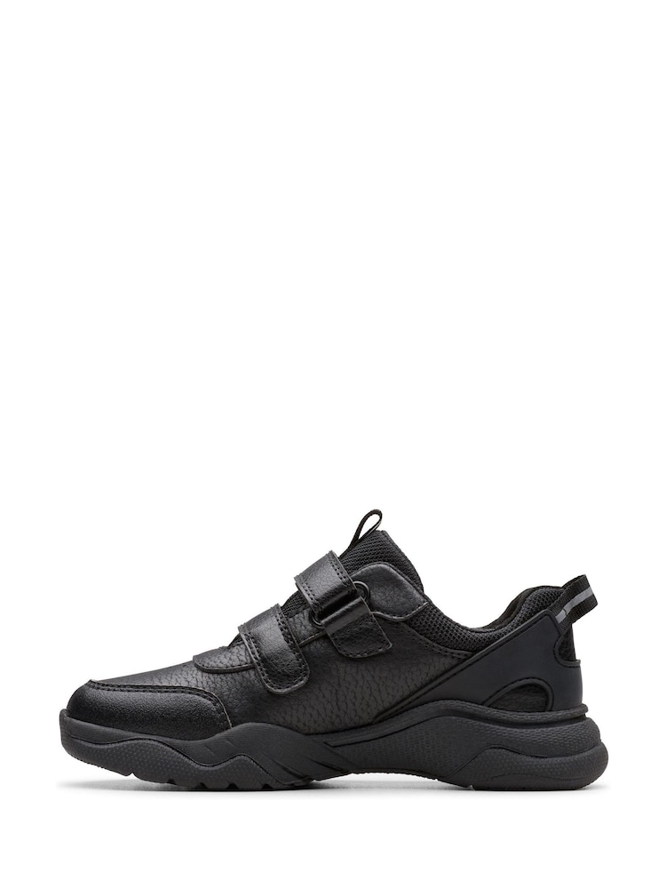 Clarks Black Wide Fit (G) Boys Feather Shine Trainers - Image 2 of 6