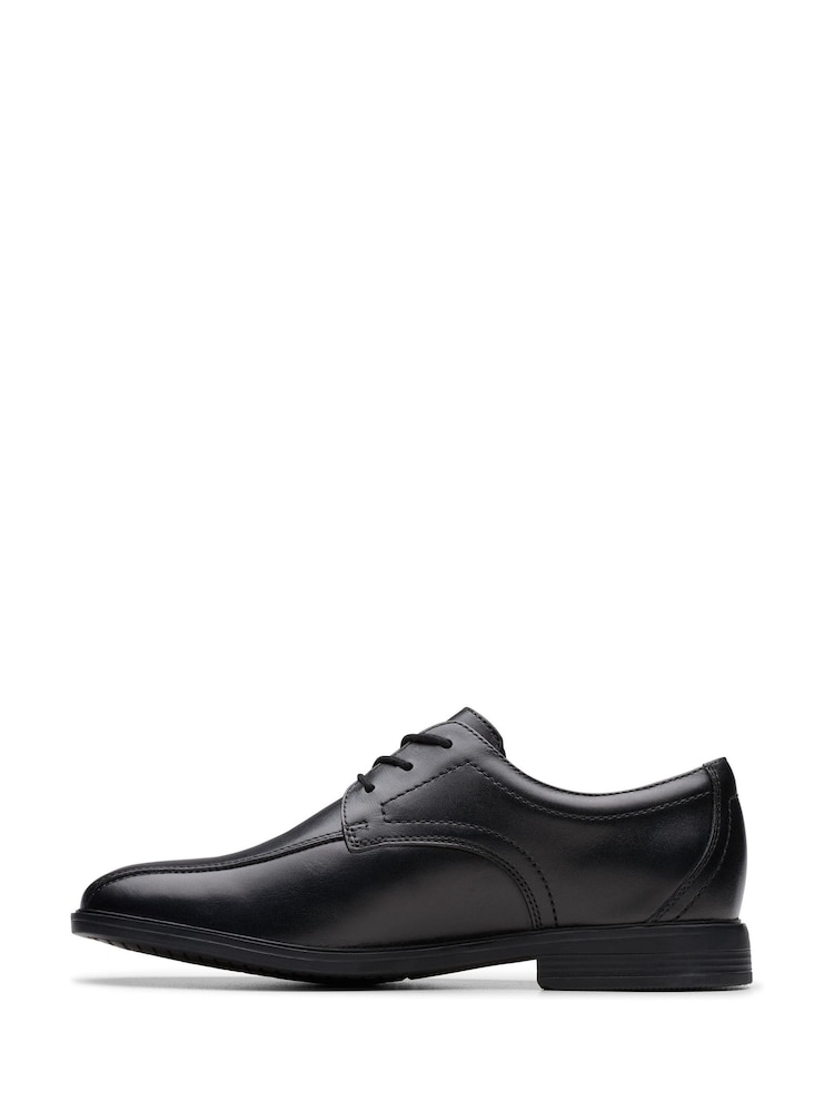 Clarks Black Leather Wide Fit (G) Older Boys Jonwin Loop Shoes - Image 2 of 6
