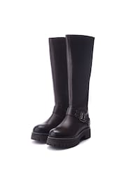 Moda in Pelle Remy Angular Buckle Strap Leather Long Brown Boots - Image 1 of 4