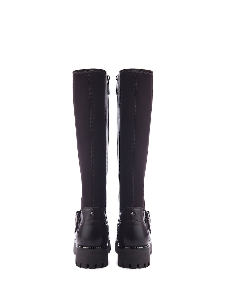 Moda in Pelle Remy Angular Buckle Strap Leather Long Brown Boots - Image 2 of 4