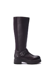 Moda in Pelle Remy Angular Buckle Strap Leather Long Brown Boots - Image 3 of 4